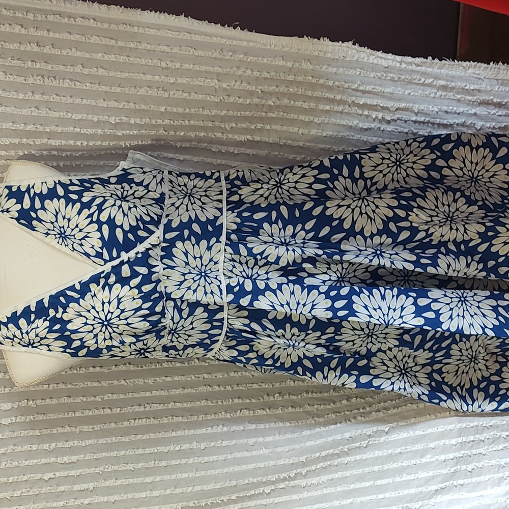 George Blue and White Sleeveless Halter Sundress